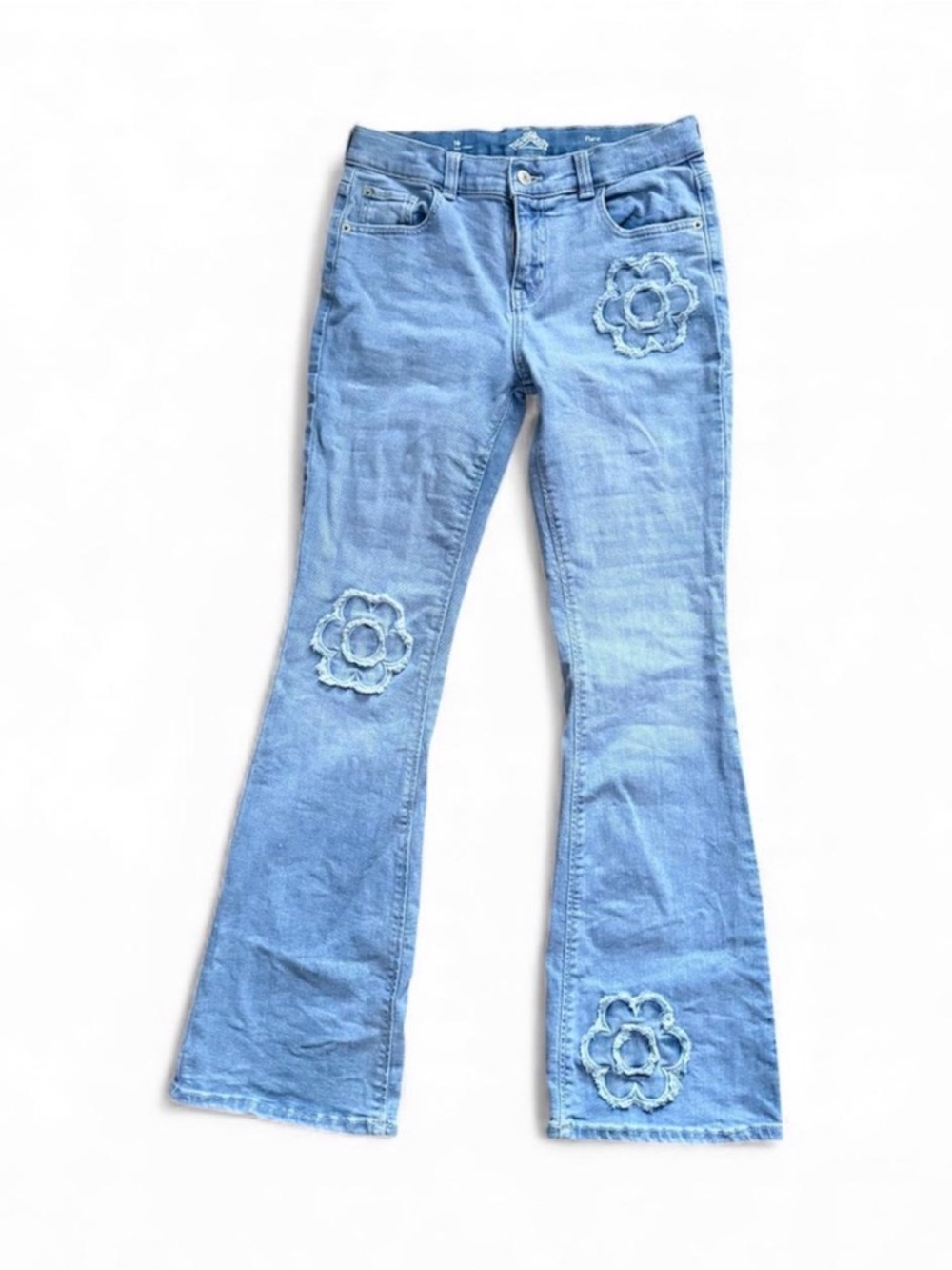 Light Blue Floral Appliqué Kids' Flared Jeans Size 16